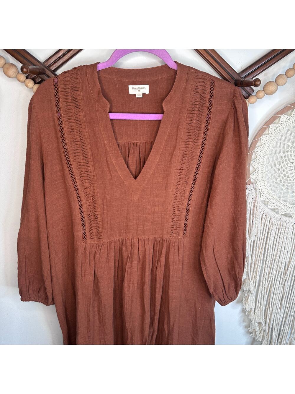 World Market Lina Terracotta Crinkle Gauze Dress